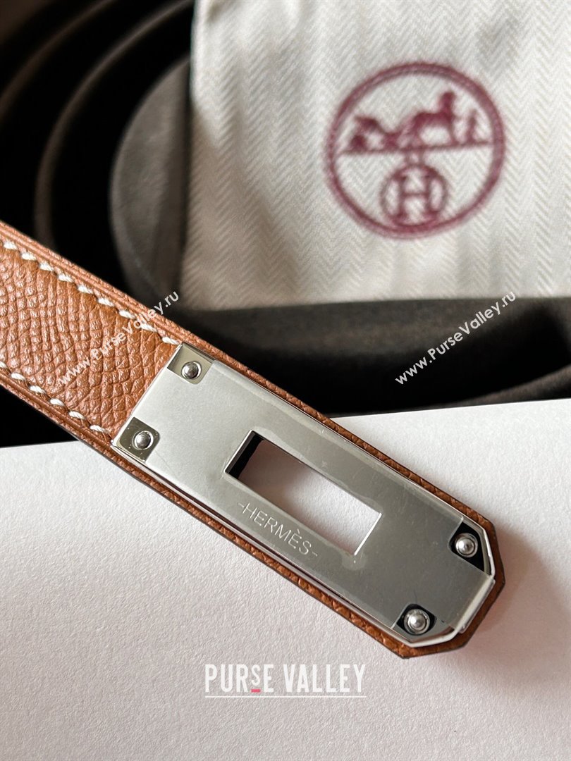 Hermes Epsom Leather Belt 1.8cm Brown/Silver 2024 (YANG-24072415)