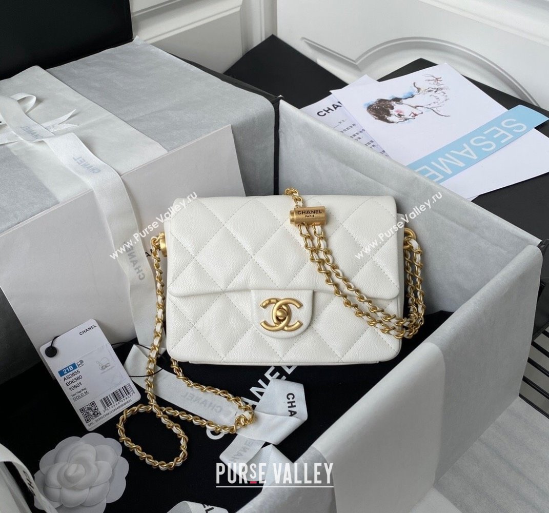 Chanel Iridescent Grained Calfskin Mini Flap Bag AS2855 White 2021 (JY-21101216)
