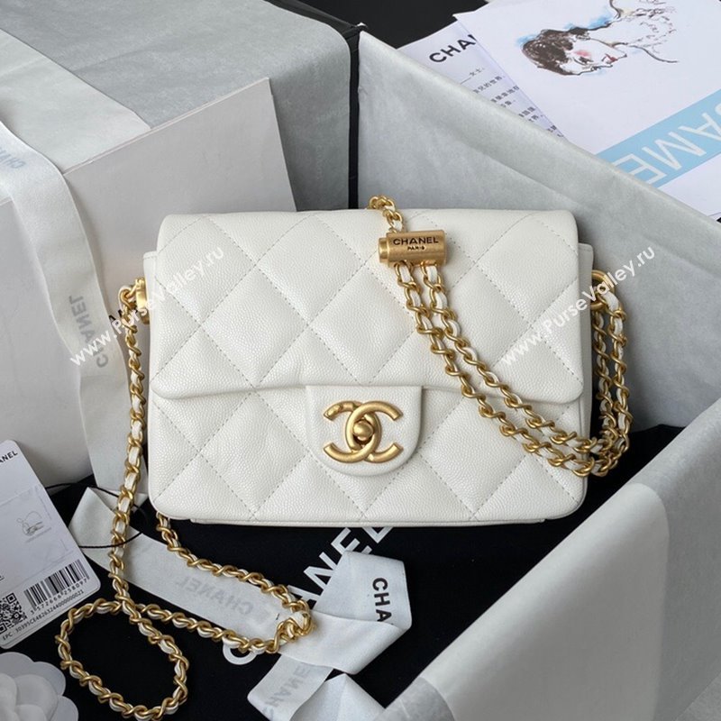 Chanel Iridescent Grained Calfskin Mini Flap Bag AS2855 White 2021 (JY-21101216)