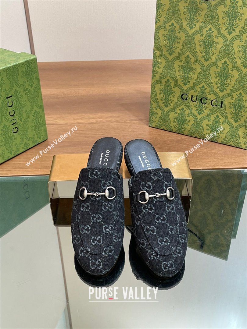 Gucci Princetown Flat Slippers in Black GG Denim 557730 2024 (SS-24051606)