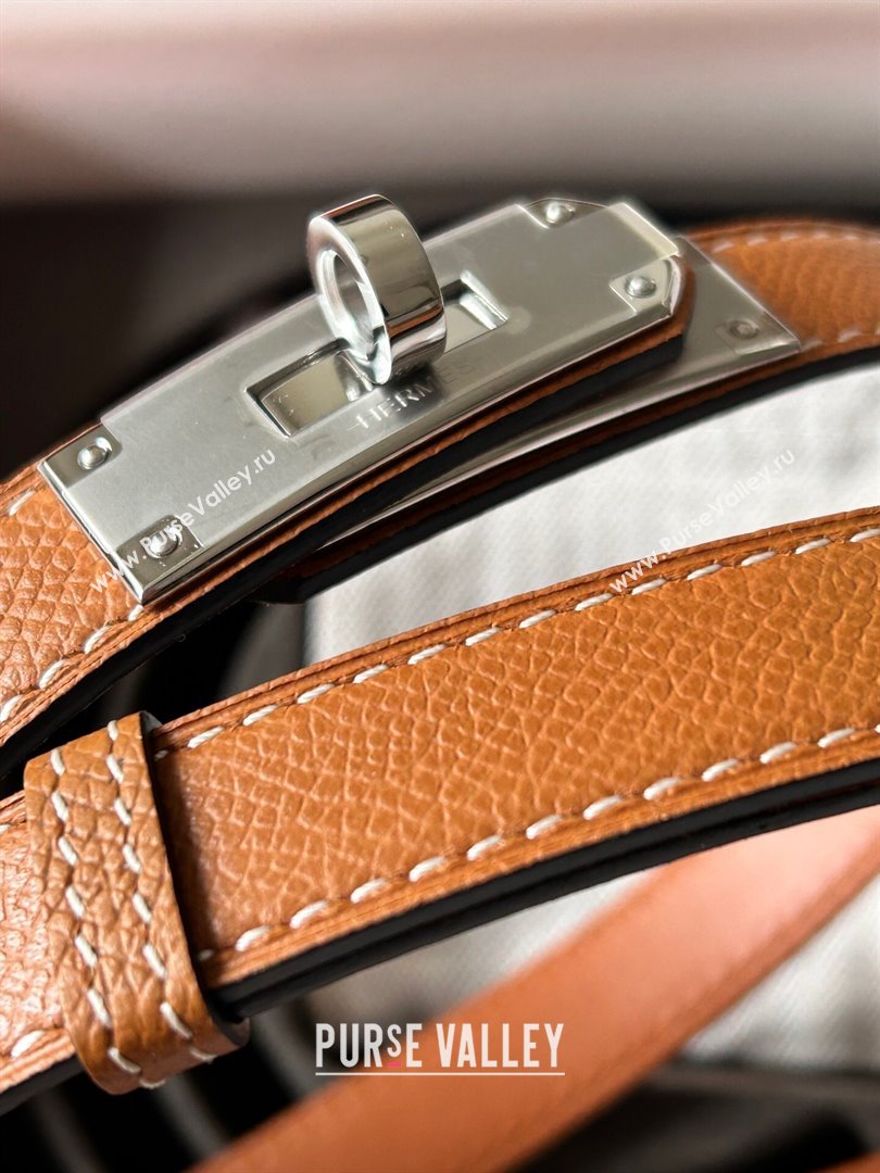 Hermes Epsom Leather Belt 1.8cm Brown/Silver 2024 (YANG-24072415)