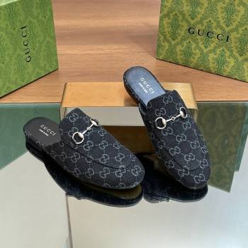 Gucci Princetown Flat Slippers in Black GG Denim 557730 2024 (SS-24051606)