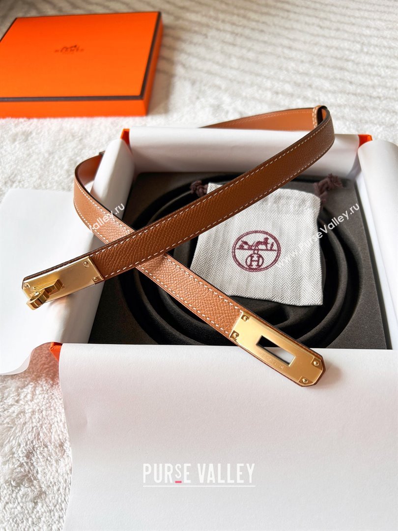 Hermes Epsom Leather Belt 1.8cm Brown/Gold 2024 (YANG-24072416)