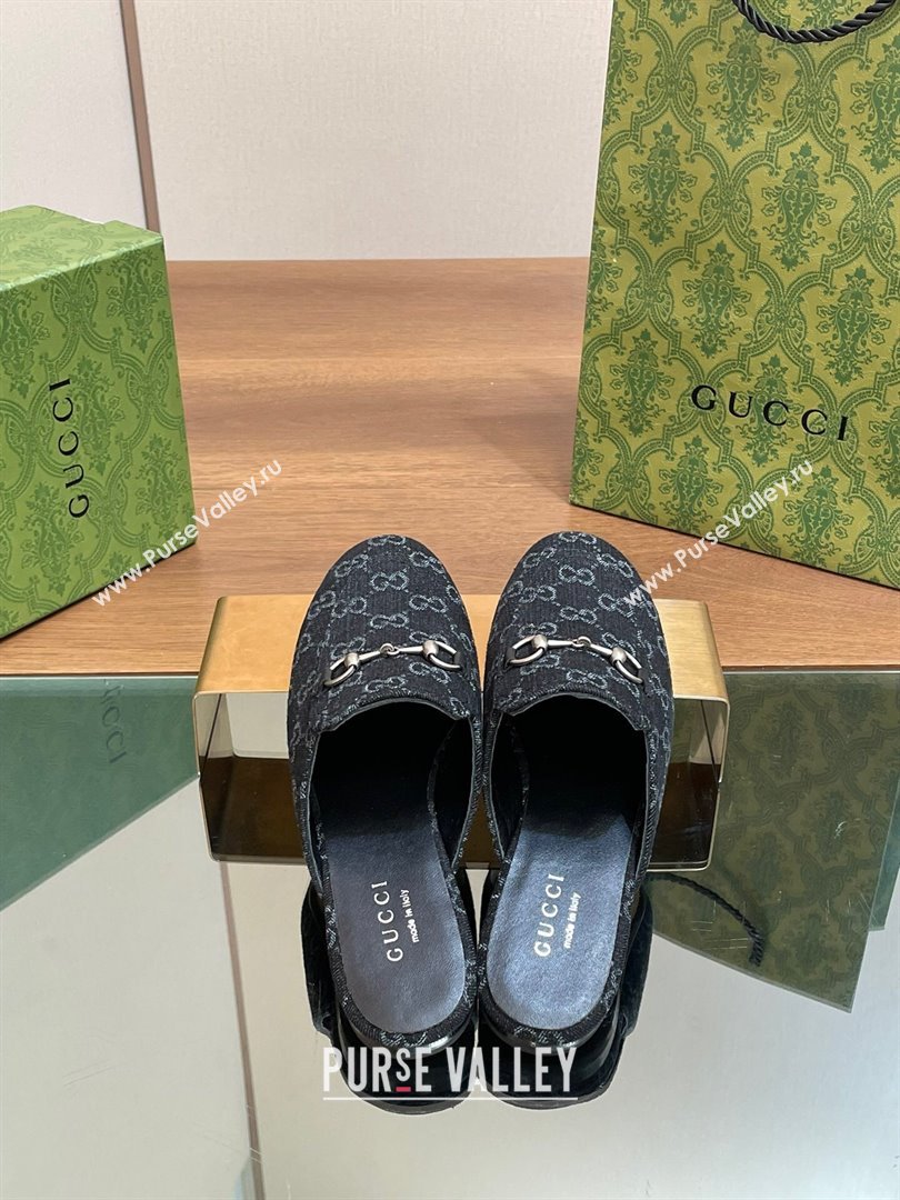 Gucci Princetown Flat Slippers in Black GG Denim 557730 2024 (SS-24051606)
