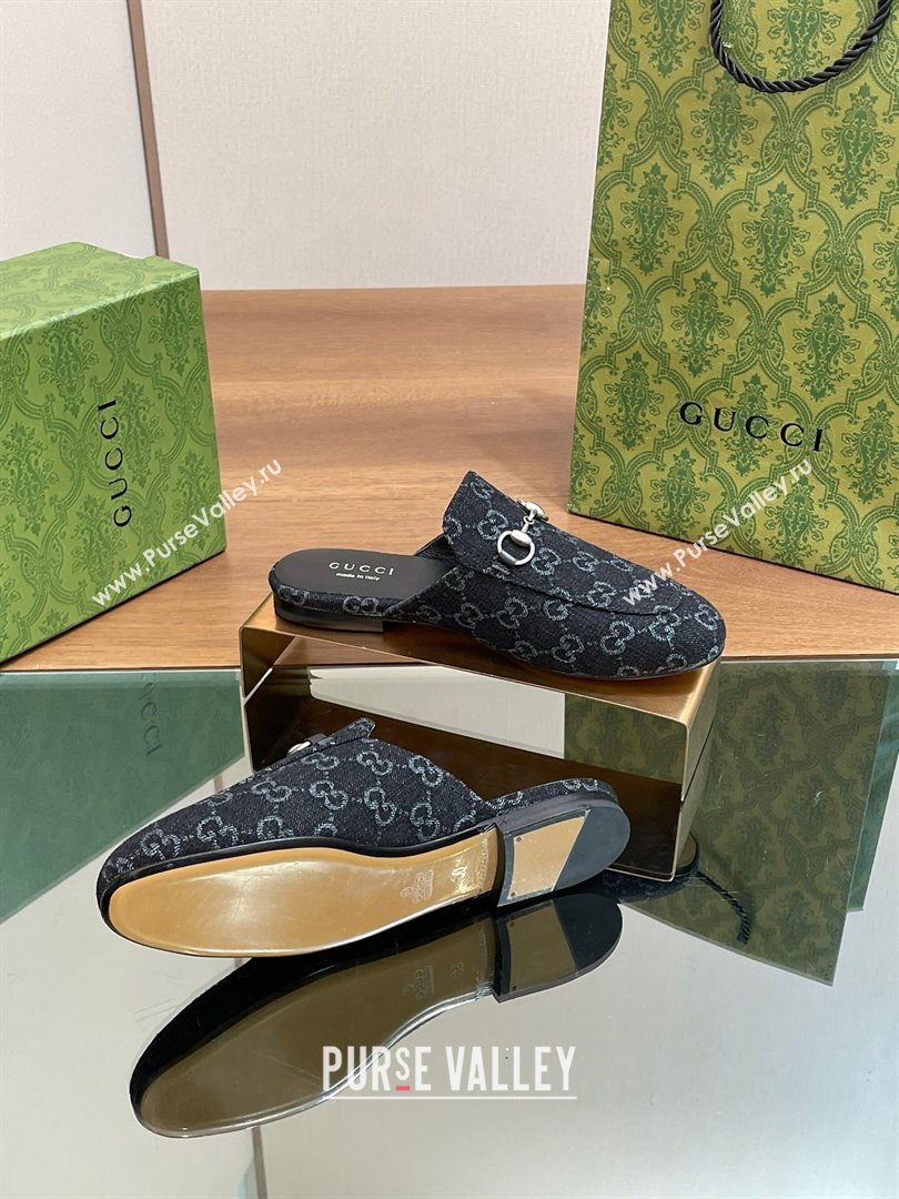Gucci Princetown Flat Slippers in Black GG Denim 557730 2024 (SS-24051606)