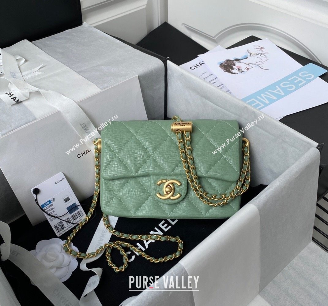 Chanel Iridescent Grained Calfskin Mini Flap Bag AS2855 Green 02 2021 (JY-21101218)