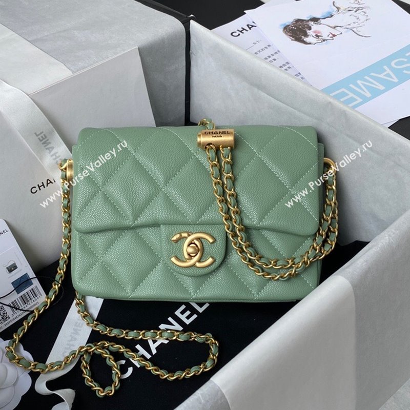 Chanel Iridescent Grained Calfskin Mini Flap Bag AS2855 Green 02 2021 (JY-21101218)