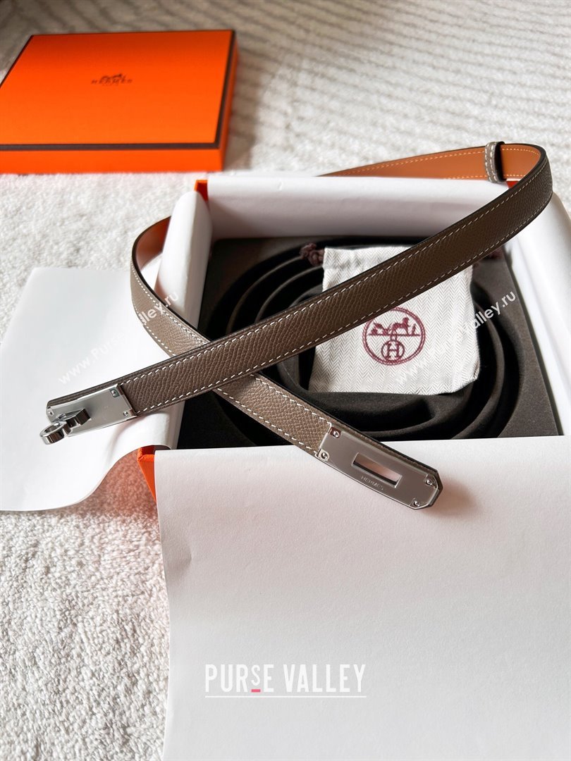 Hermes Epsom Leather Belt 1.8cm Grey/Silver 2024 (YANG-24072417)