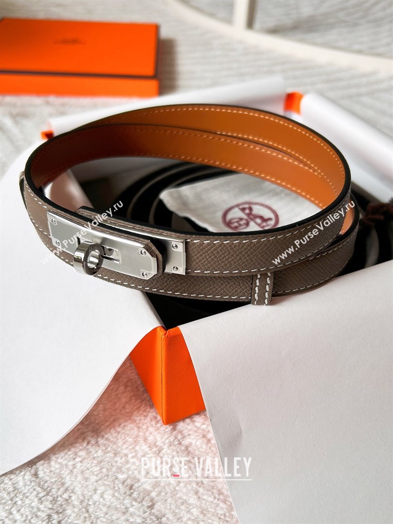 Hermes Epsom Leather Belt 1.8cm Grey/Silver 2024 (YANG-24072417)