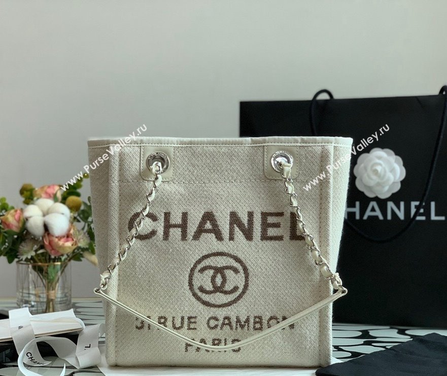 Chanel Deauville Mixed Fibers Small Shopping Bag White 2021 (XING-21101251)