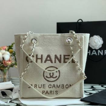 Chanel Deauville Mixed Fibers Small Shopping Bag White 2021 (XING-21101251)