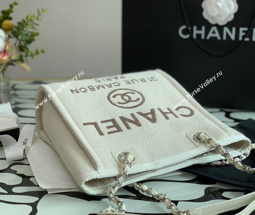 Chanel Deauville Mixed Fibers Small Shopping Bag White 2021 (XING-21101251)