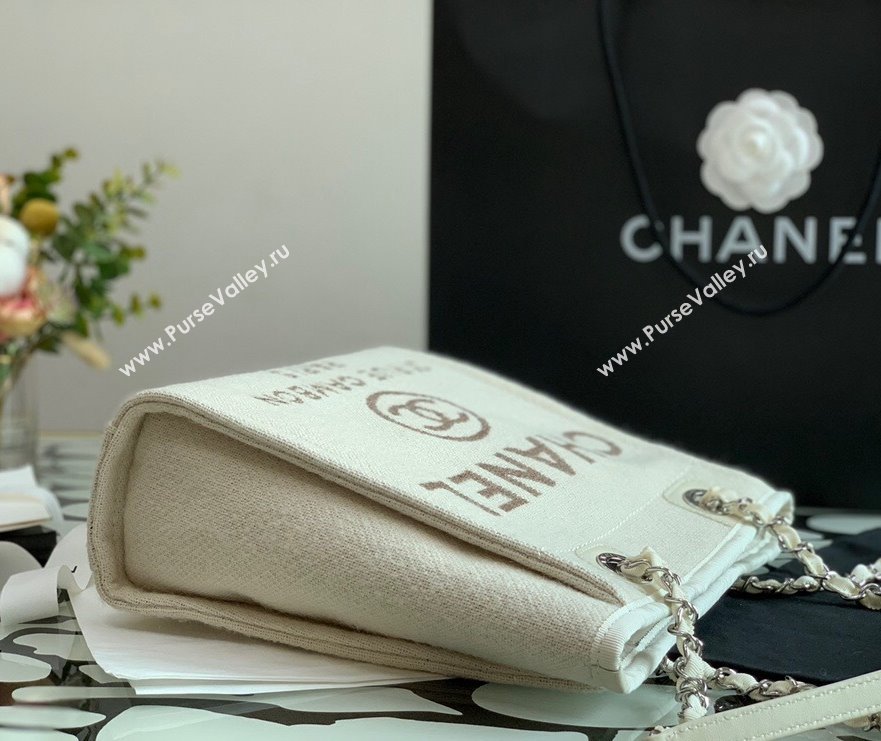 Chanel Deauville Mixed Fibers Small Shopping Bag White 2021 (XING-21101251)
