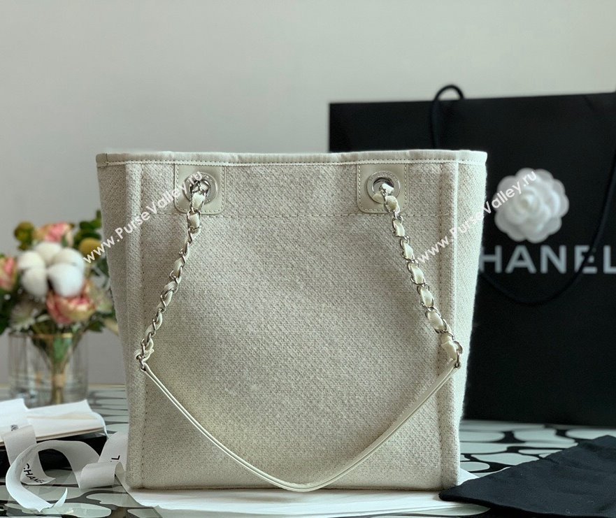 Chanel Deauville Mixed Fibers Small Shopping Bag White 2021 (XING-21101251)