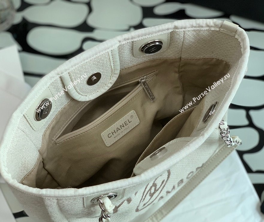 Chanel Deauville Mixed Fibers Small Shopping Bag White 2021 (XING-21101251)
