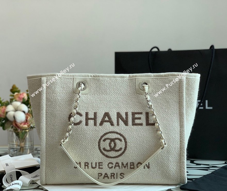 Chanel Deauville Mixed Fibers Medium Shopping Bag A67001 White 2021 (XING-21101252)