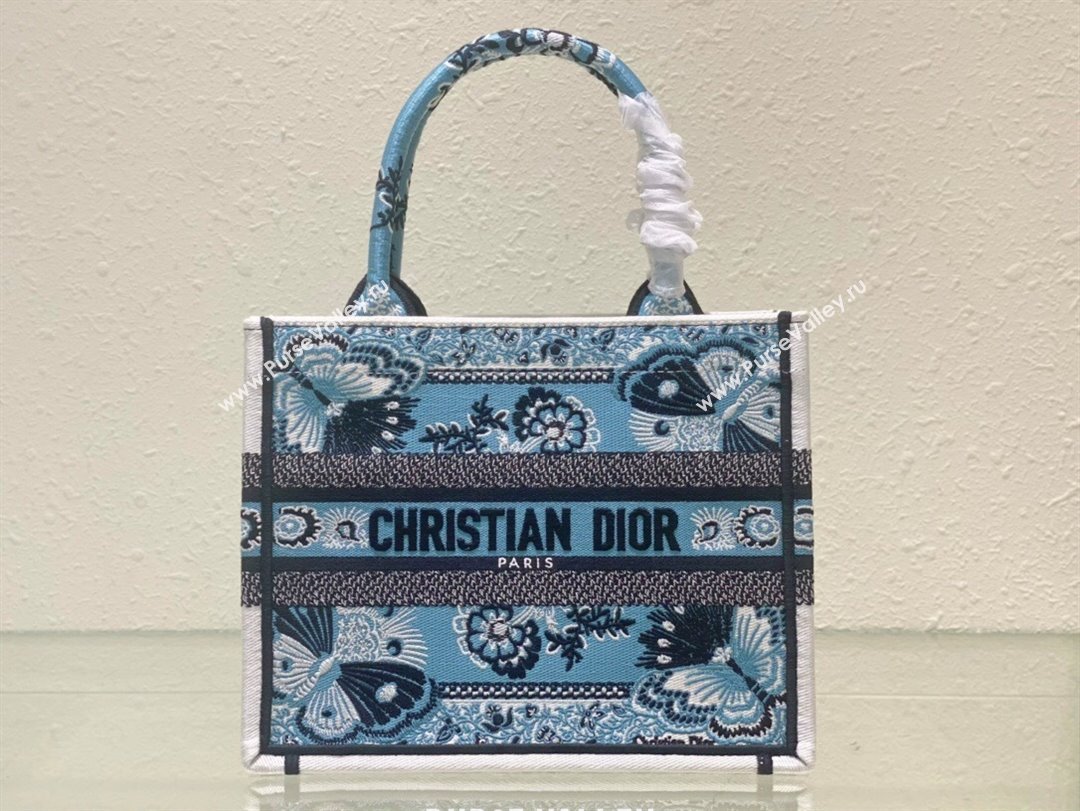 Dior Small Book Tote Bag in Denim Blue Butterfly Bandana Embroidery 2023 (BF-231129061)