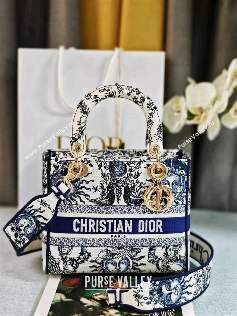 Dior Medium Lady D-Lite Bag in Toile de Jouy Soleil Embroidery White/Black 2024 (XXG-24070601)