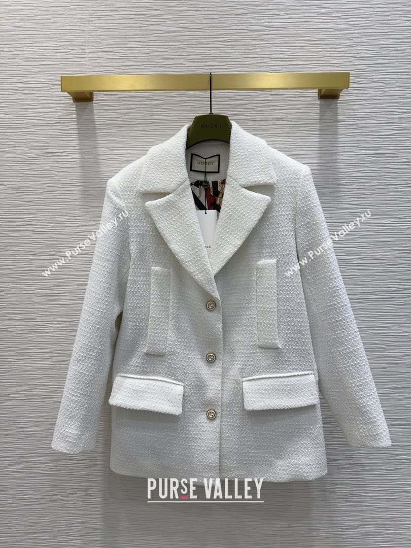 Gucci Tweed Jacket G101803 White 2024 (Q-24101803)