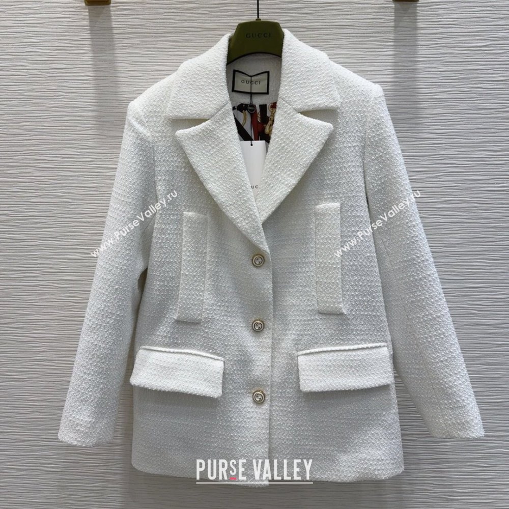 Gucci Tweed Jacket G101803 White 2024 (Q-24101803)