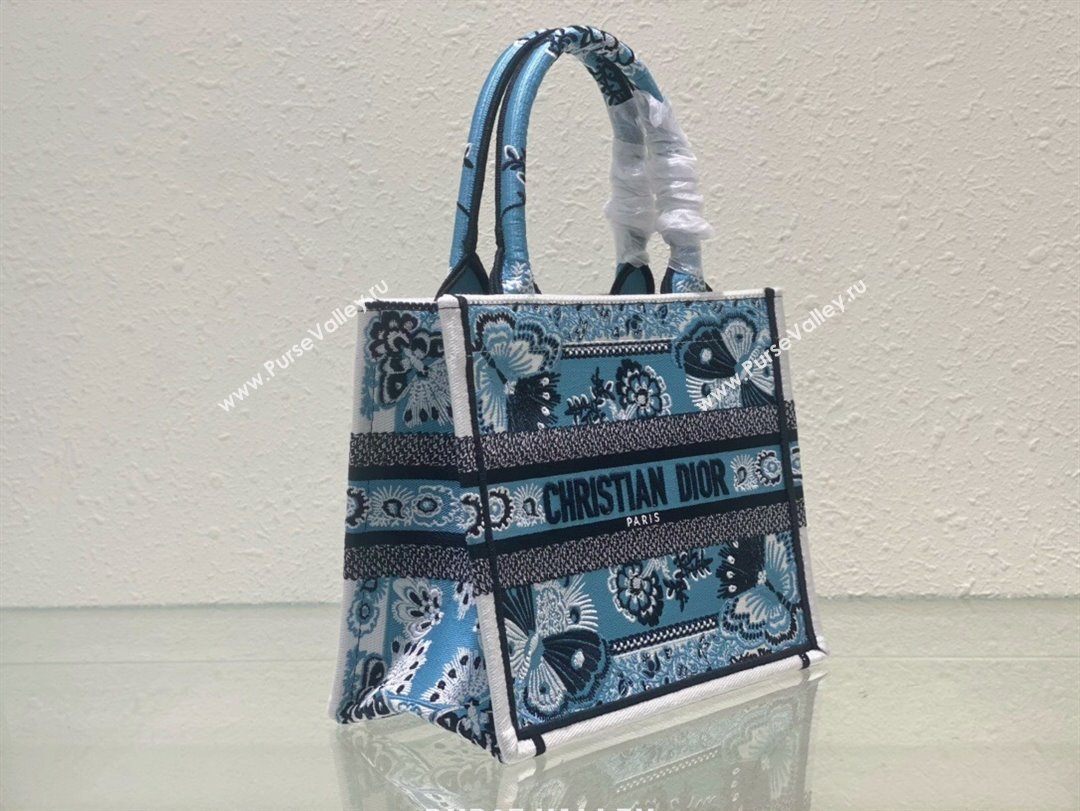 Dior Small Book Tote Bag in Denim Blue Butterfly Bandana Embroidery 2023 (BF-231129061)