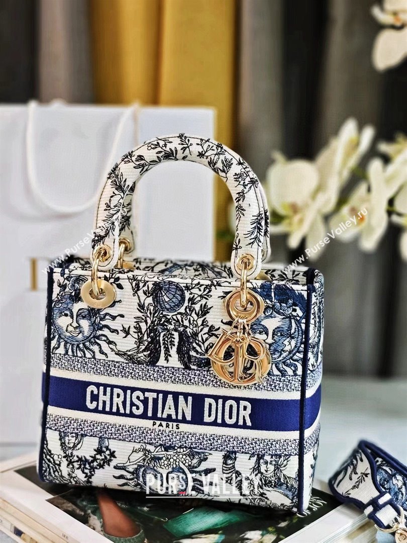 Dior Medium Lady D-Lite Bag in Toile de Jouy Soleil Embroidery White/Black 2024 (XXG-24070601)