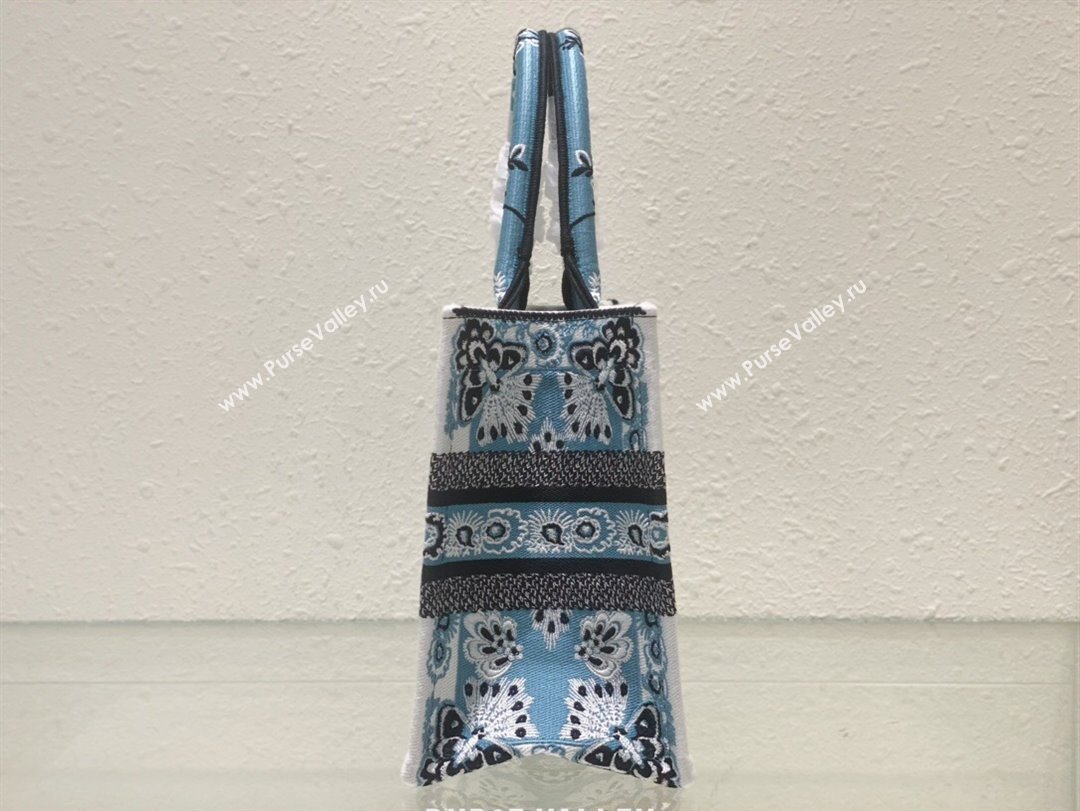 Dior Small Book Tote Bag in Denim Blue Butterfly Bandana Embroidery 2023 (BF-231129061)