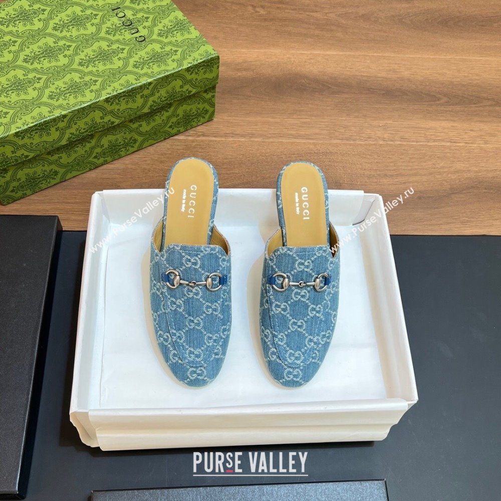 Gucci Princetown Flat Slippers in Light Blue GG Denim 557730 2024 (SS-24051603)
