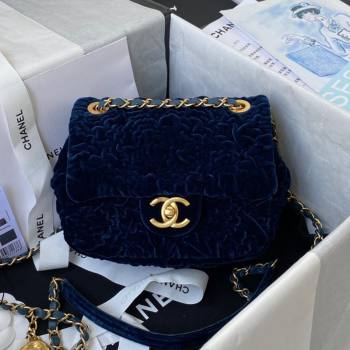 Chanel Camellia Velvet Mini Squre Flap Bag AS2619 Navy Blue 2021 (SSZ-21082829)