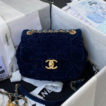 Chanel Camellia Velvet Mini Squre Flap Bag  AS2619 Navy Blue 2021 (SSZ-21082829)