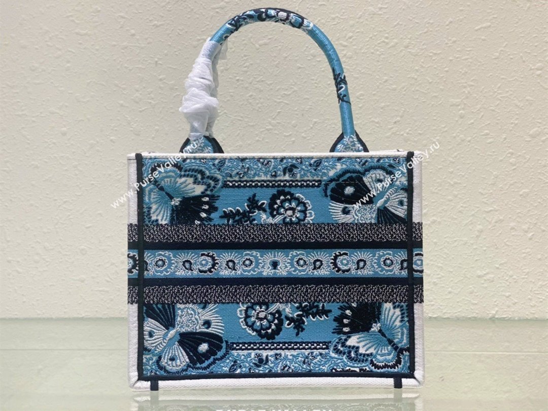 Dior Small Book Tote Bag in Denim Blue Butterfly Bandana Embroidery 2023 (BF-231129061)