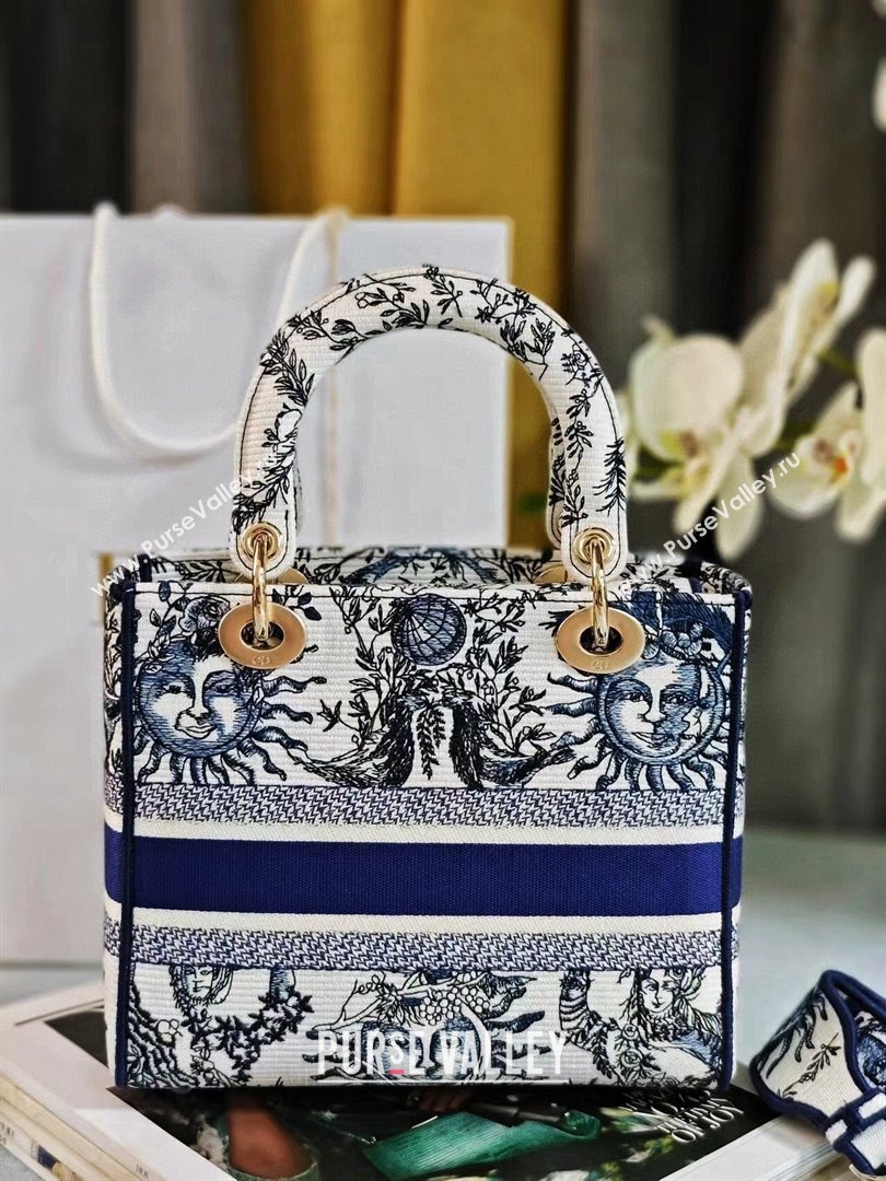 Dior Medium Lady D-Lite Bag in Toile de Jouy Soleil Embroidery White/Black 2024 (XXG-24070601)