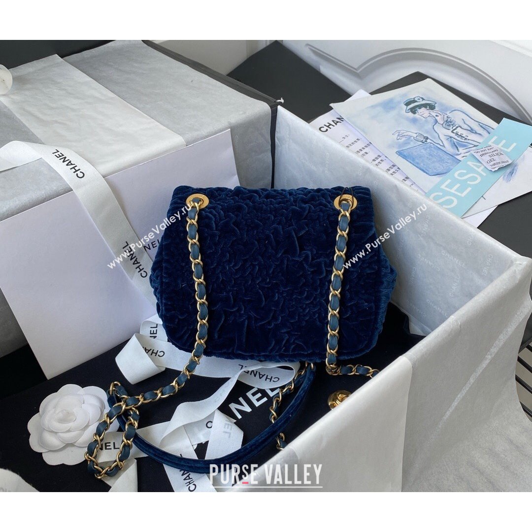 Chanel Camellia Velvet Mini Squre Flap Bag  AS2619 Navy Blue 2021 (SSZ-21082829)