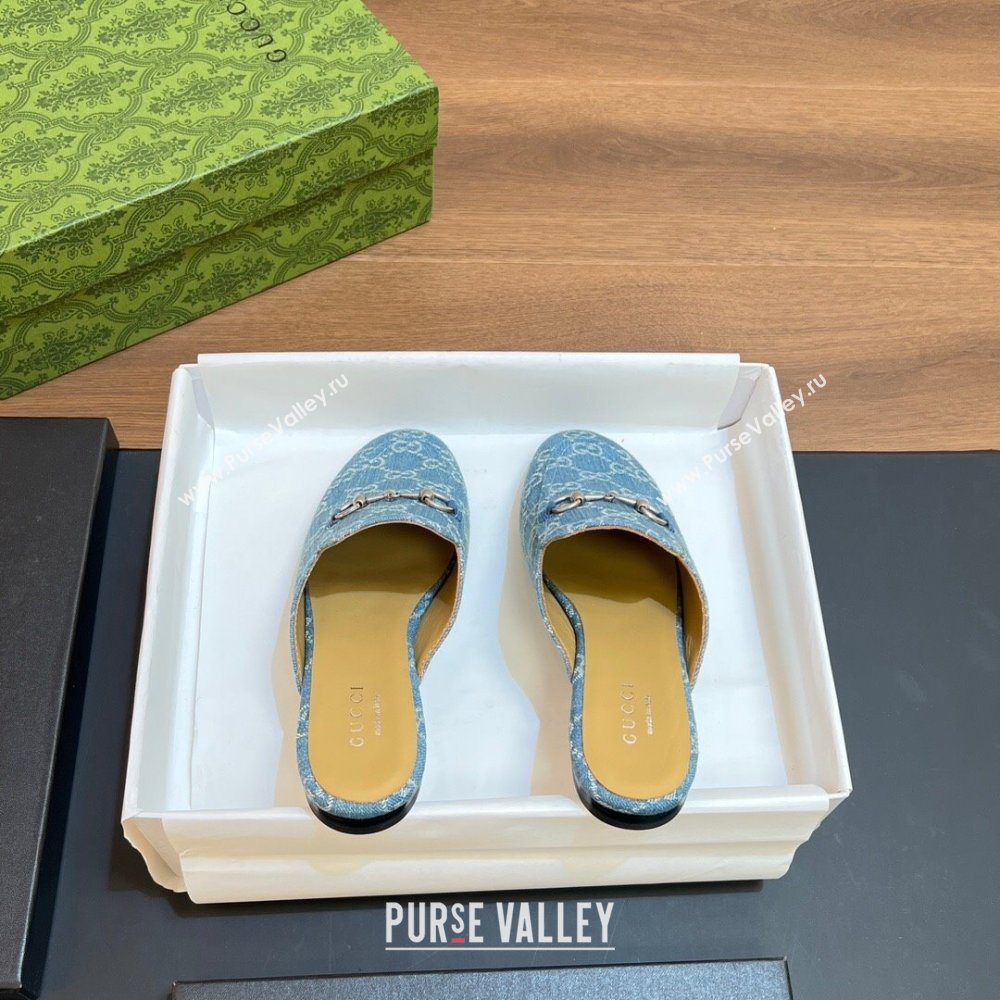 Gucci Princetown Flat Slippers in Light Blue GG Denim 557730 2024 (SS-24051603)