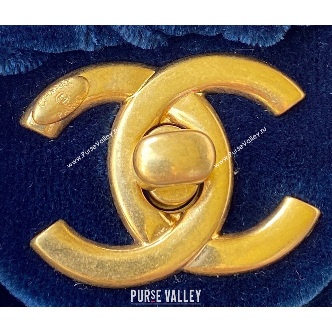 Chanel Camellia Velvet Mini Squre Flap Bag  AS2619 Navy Blue 2021 (SSZ-21082829)