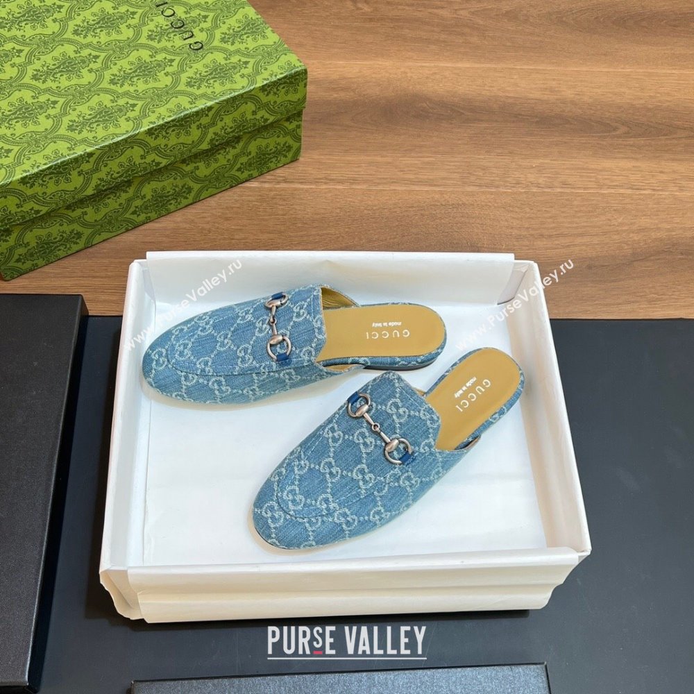 Gucci Princetown Flat Slippers in Light Blue GG Denim 557730 2024 (SS-24051603)