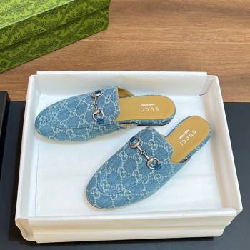 Gucci Princetown Flat Slippers in Light Blue GG Denim 557730 2024 (SS-24051603)