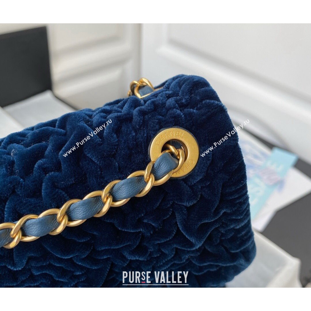 Chanel Camellia Velvet Mini Squre Flap Bag  AS2619 Navy Blue 2021 (SSZ-21082829)
