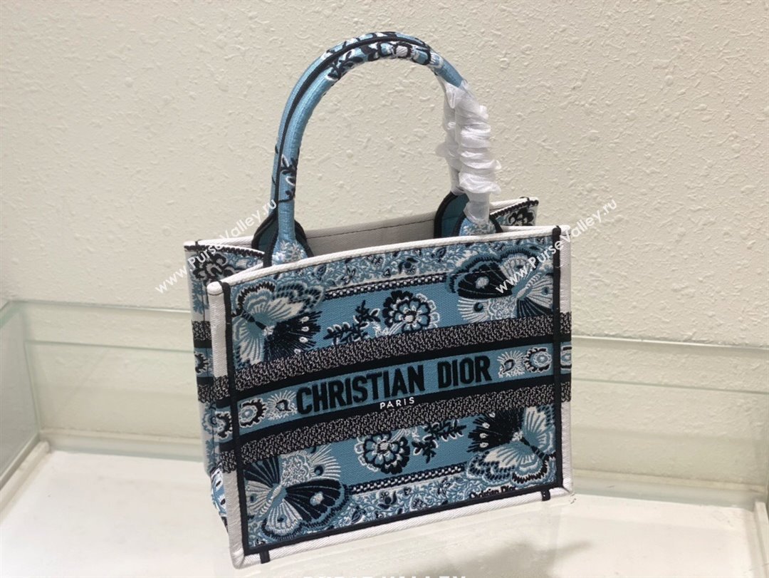 Dior Small Book Tote Bag in Denim Blue Butterfly Bandana Embroidery 2023 (BF-231129061)