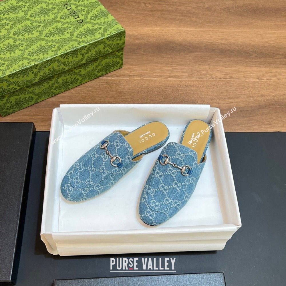 Gucci Princetown Flat Slippers in Light Blue GG Denim 557730 2024 (SS-24051603)