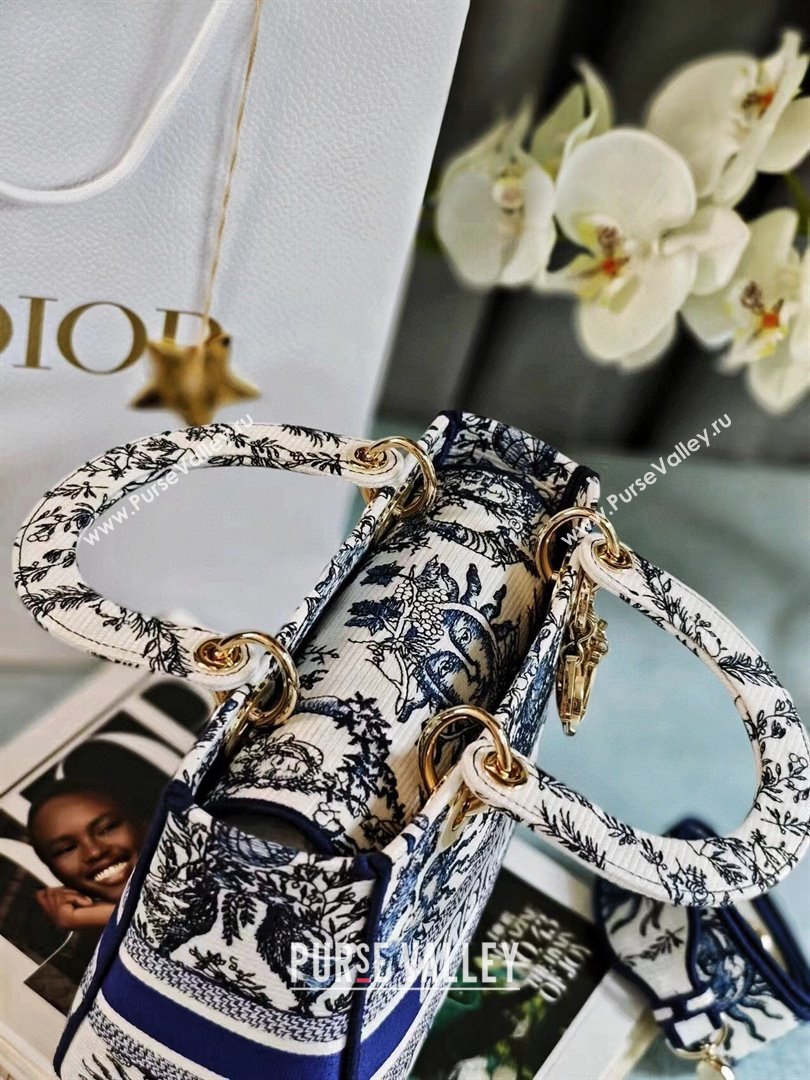 Dior Medium Lady D-Lite Bag in Toile de Jouy Soleil Embroidery White/Black 2024 (XXG-24070601)