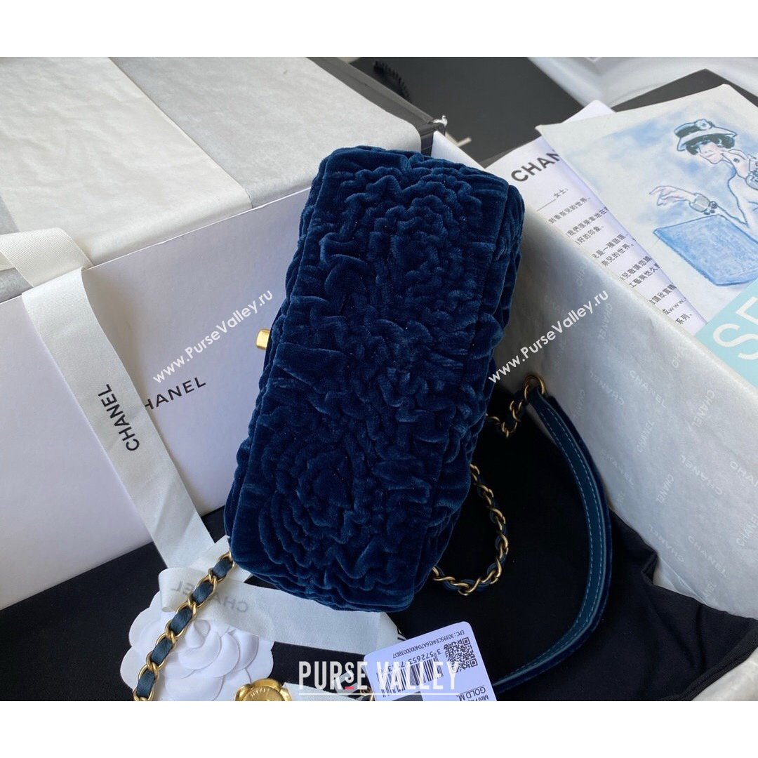Chanel Camellia Velvet Mini Squre Flap Bag  AS2619 Navy Blue 2021 (SSZ-21082829)