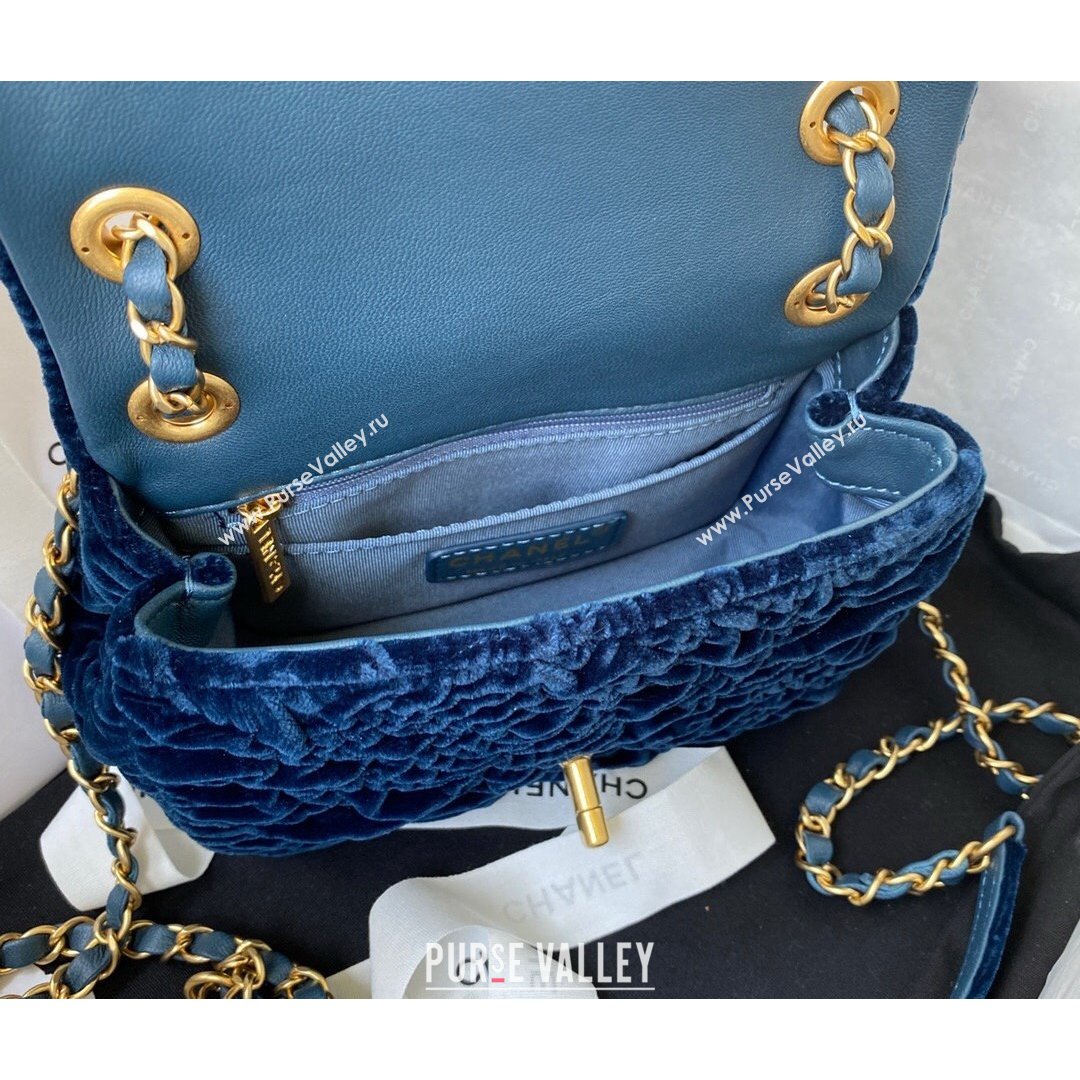 Chanel Camellia Velvet Mini Squre Flap Bag  AS2619 Navy Blue 2021 (SSZ-21082829)