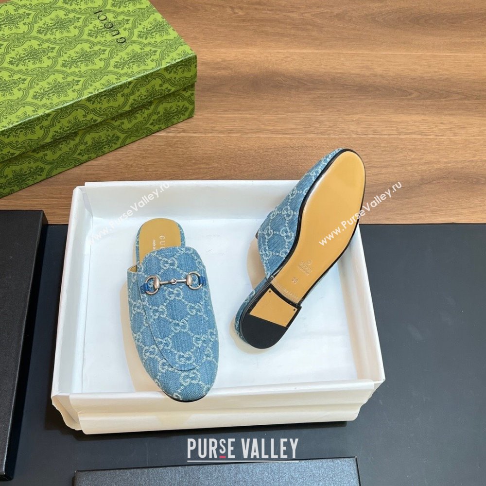 Gucci Princetown Flat Slippers in Light Blue GG Denim 557730 2024 (SS-24051603)