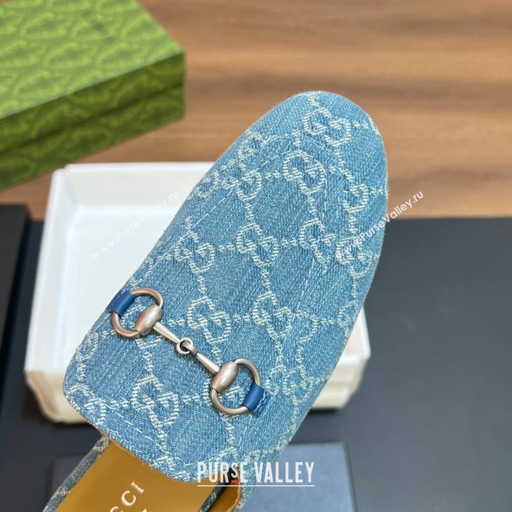 Gucci Princetown Flat Slippers in Light Blue GG Denim 557730 2024 (SS-24051603)