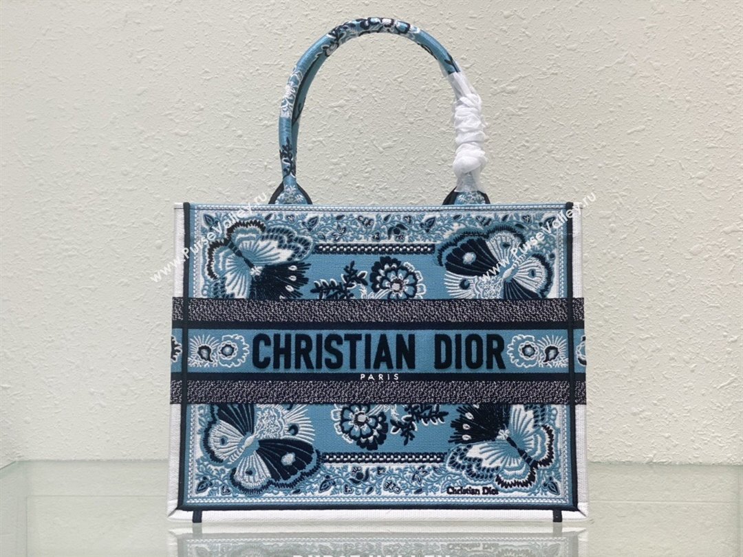 Dior Medium Book Tote Bag in Denim Blue Butterfly Bandana Embroidery 2023 (BF-231129060)