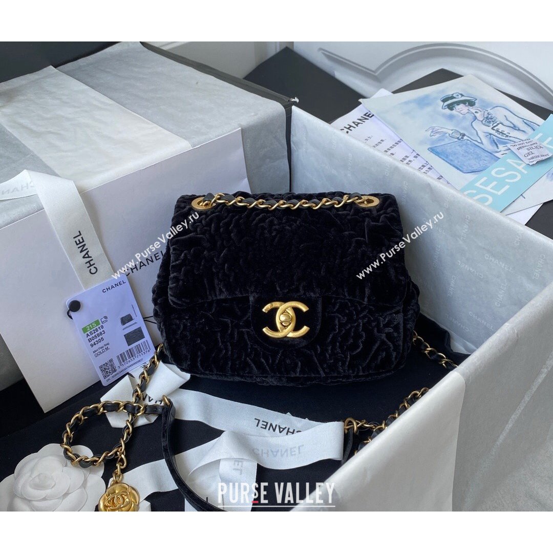Chanel Camellia Velvet Mini Squre Flap Bag  AS2619 Black 2021 (SSZ-21082828)