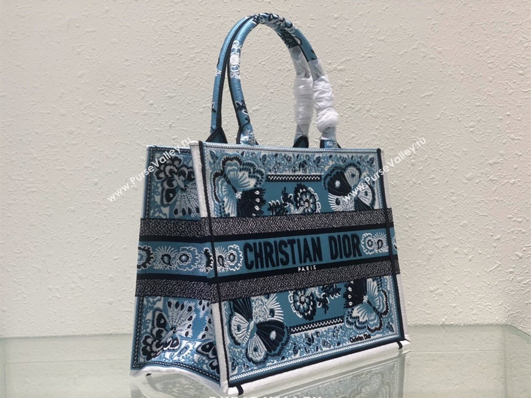 Dior Medium Book Tote Bag in Denim Blue Butterfly Bandana Embroidery 2023 (BF-231129060)