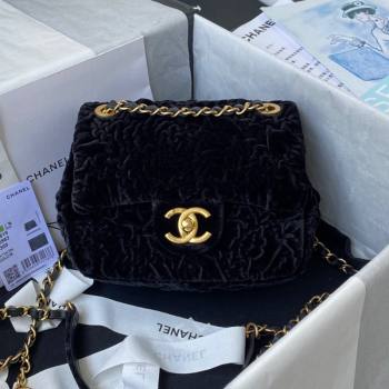 Chanel Camellia Velvet Mini Squre Flap Bag AS2619 Black 2021 (SSZ-21082828)
