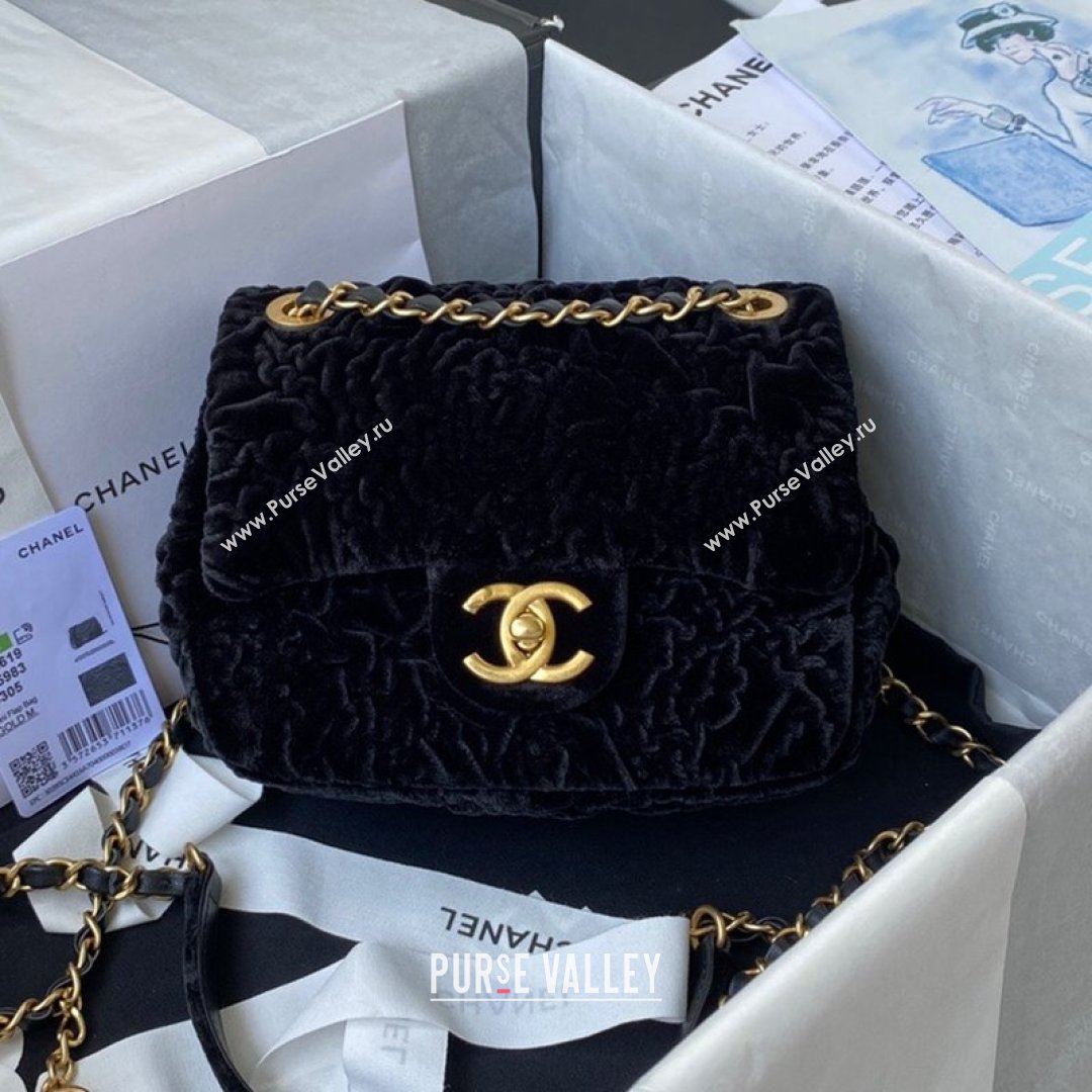 Chanel Camellia Velvet Mini Squre Flap Bag  AS2619 Black 2021 (SSZ-21082828)